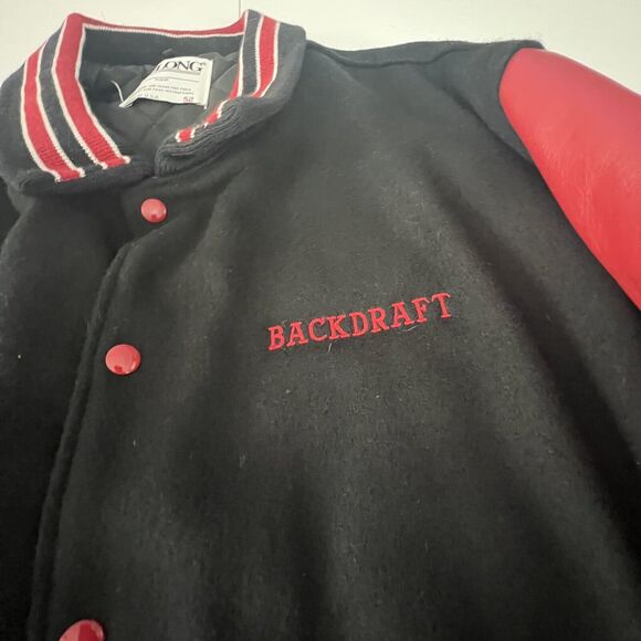 Vintage bomber Jacket DeLong Wool Sz 52 90s movie Backdraft 1991 Black Red Rare - Picture 10 of 12